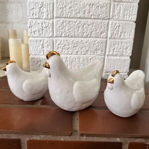 Farmhouse Home Decor - Set of three Ceramic Chickens with Gold Accents